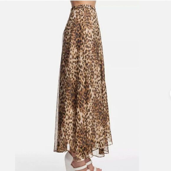NEW Naven Leopard S M Modest Flowy Long A Line Chiffon Sheer Flare Maxi Skirt - Picture 2 of 12